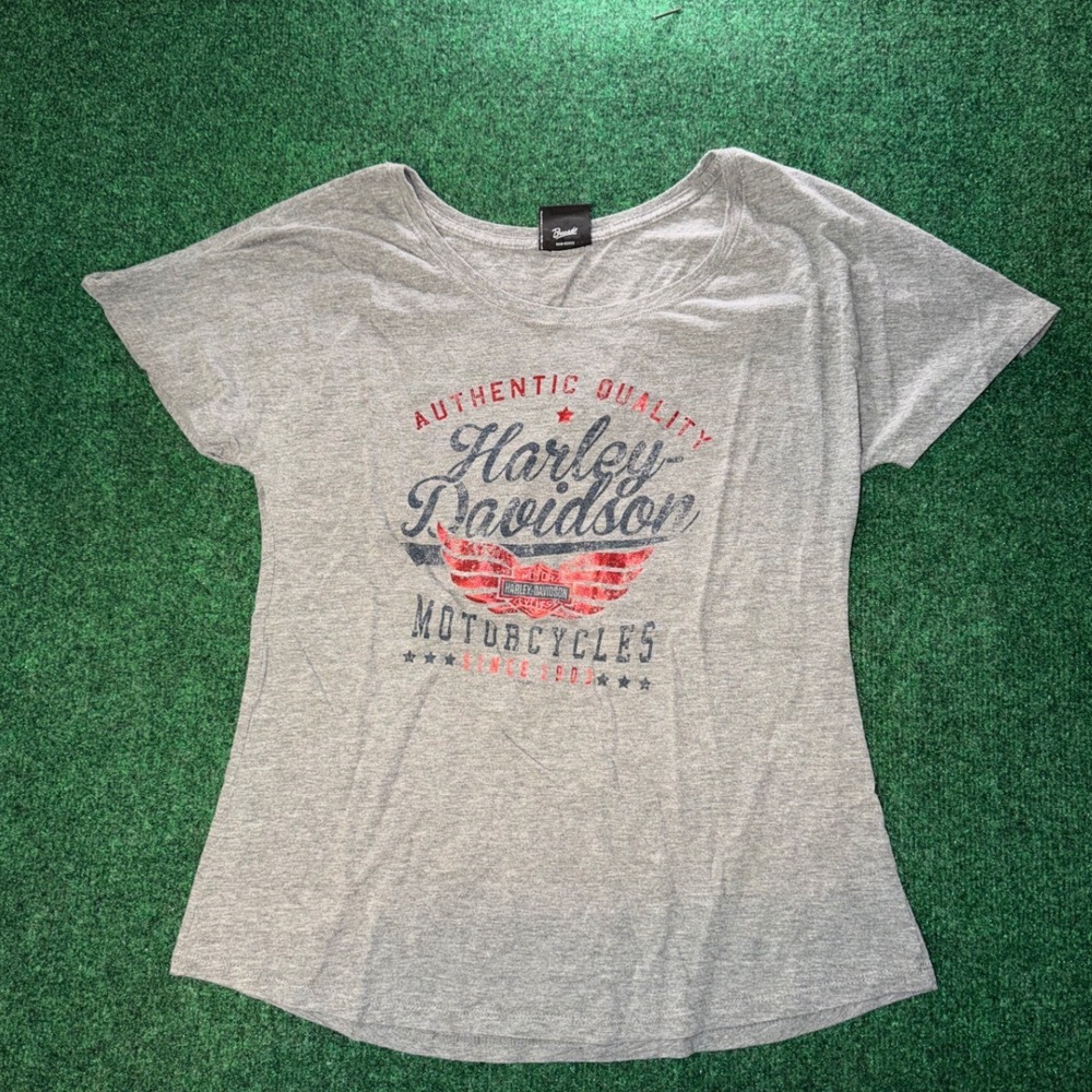 Harley Davidson Savannah GA Graphic T-Shirt Gray Scoop Neck Women L Large
